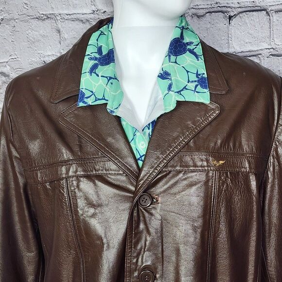 Berman's Vintage Leather Jacket Faux Fur Lined Brown Coat, Men's 48